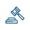 Blue gavel and sound block, symbolizing law and justice.